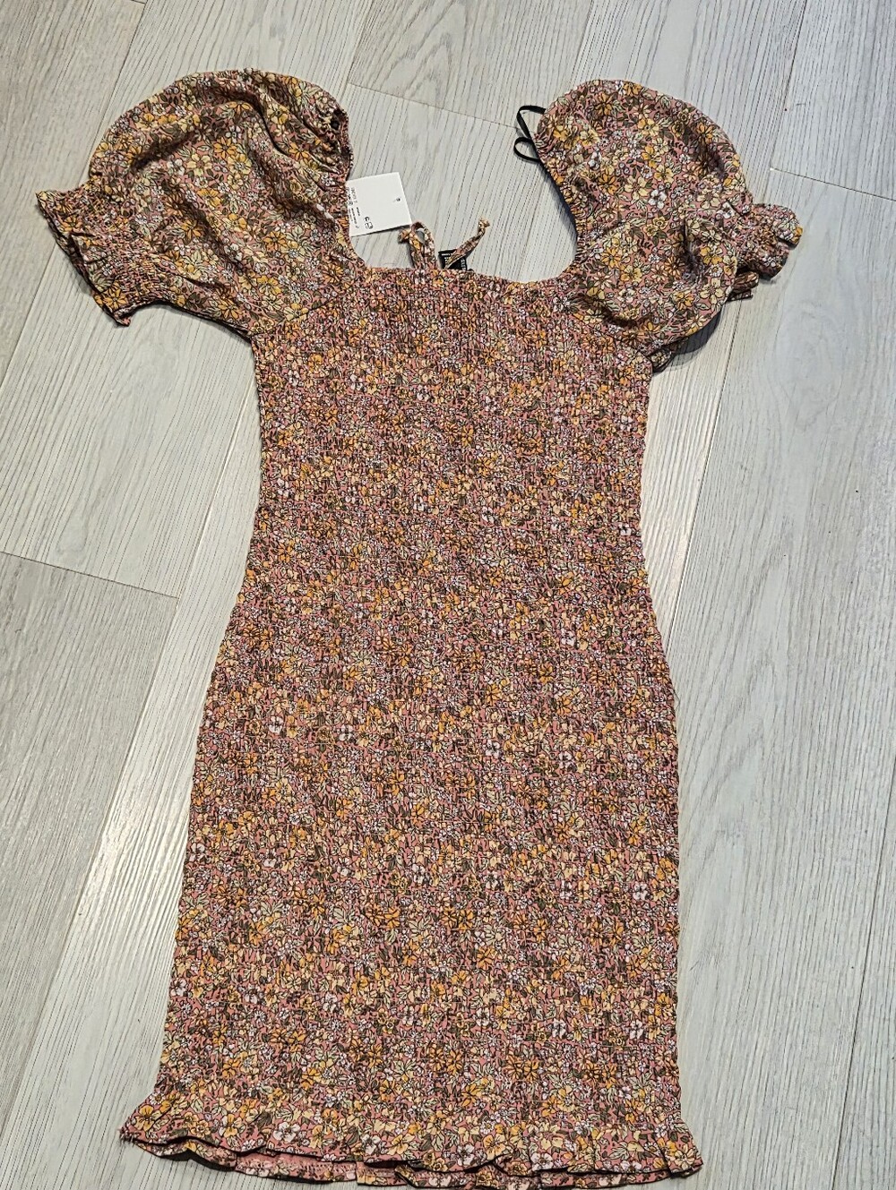 Forever 21 Pink and Orange Floral Puff-Sleeve Mini Dress - Picture 3 of 3
